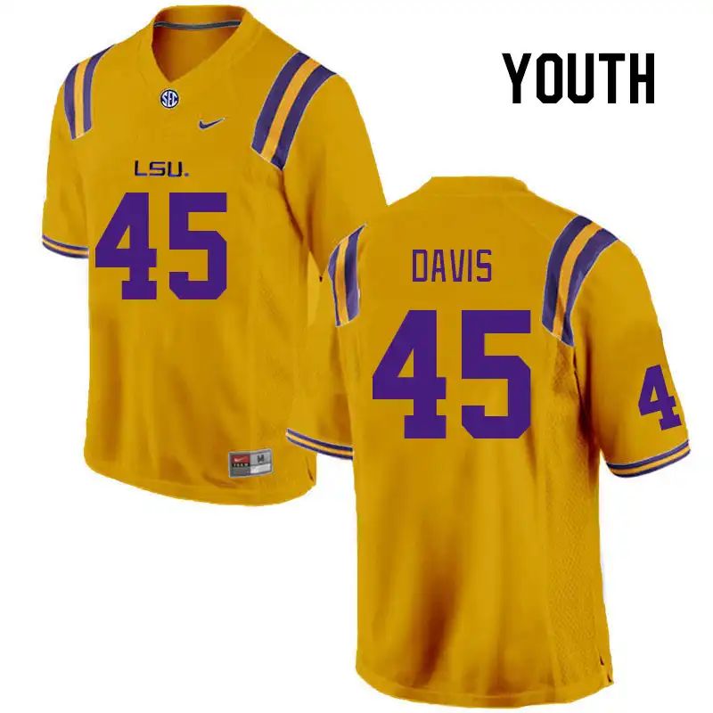 Youth LSU Tigers Jake Davis #45 Gold NCAA Football Jersey